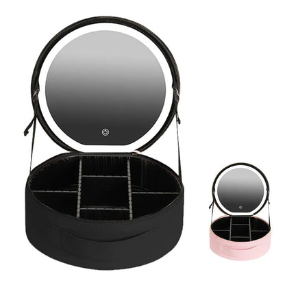 Makeup & Toiletry Bags, Round Smart LED Makeup Bag With Mirror Lights