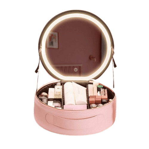 Makeup & Toiletry Bags, Round Smart LED Makeup Bag With Mirror Lights