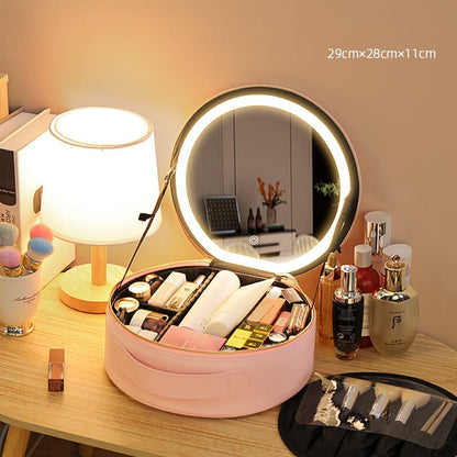 Makeup & Toiletry Bags, Round Smart LED Makeup Bag With Mirror Lights